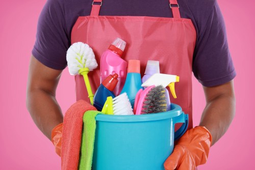 House cleaning tools arranged for a modern home